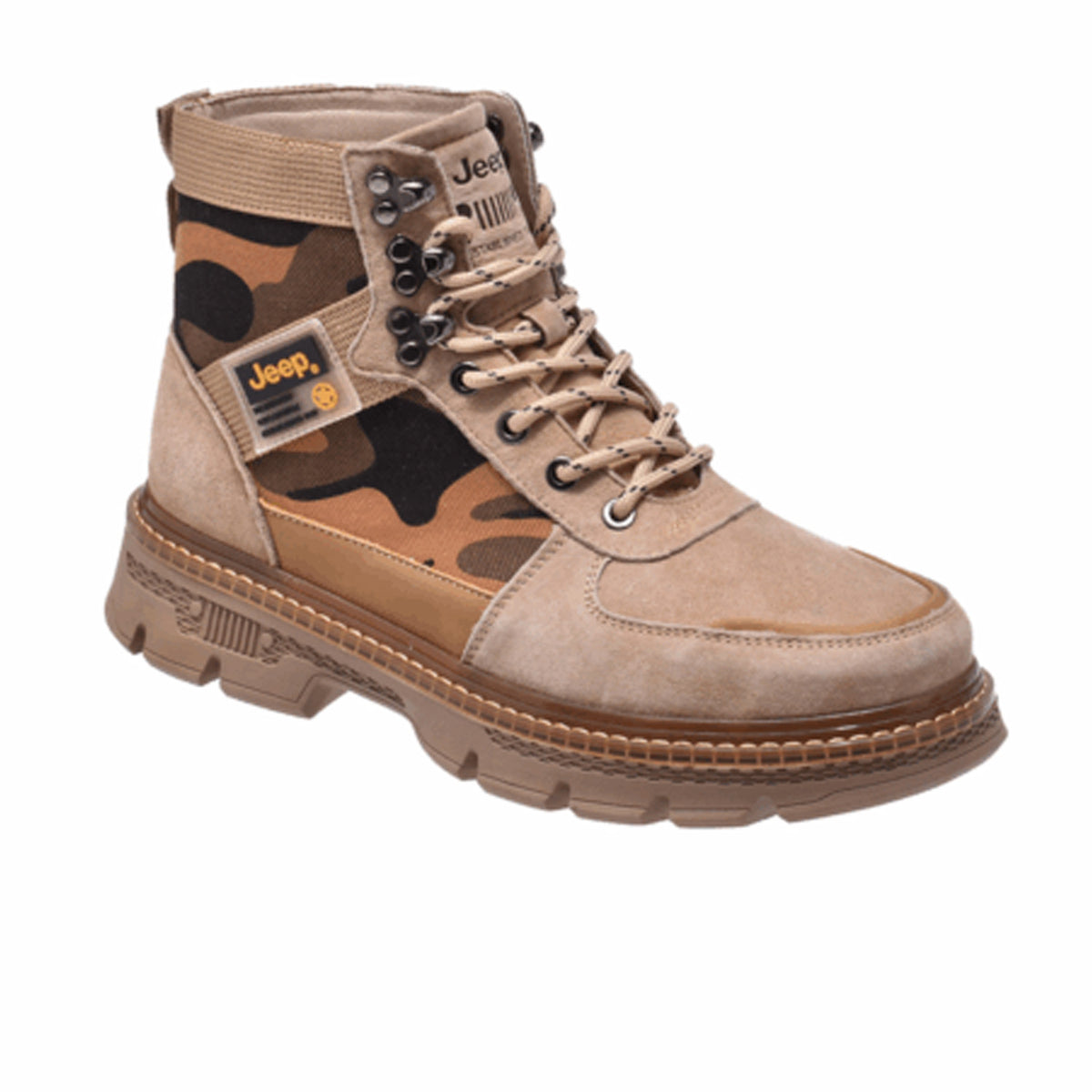 Jeep High Top Lace up Combat Camo Suede Boot-P224M08074-Biege