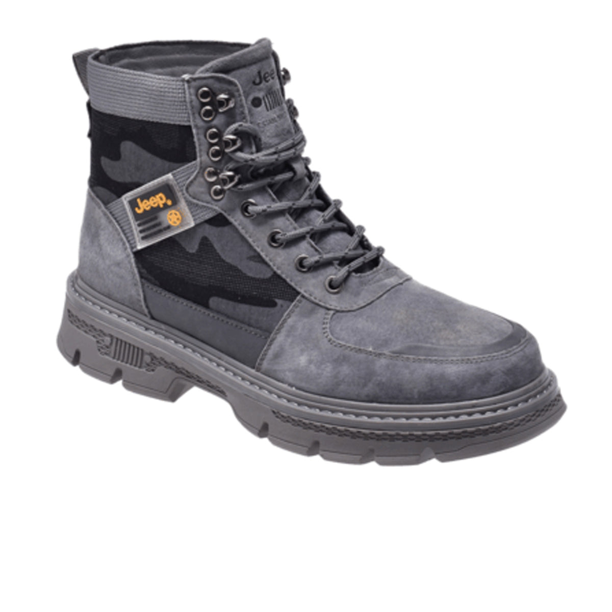 Jeep High Top Lace up Combat Camo Suede Boot-P224M08074-Gray