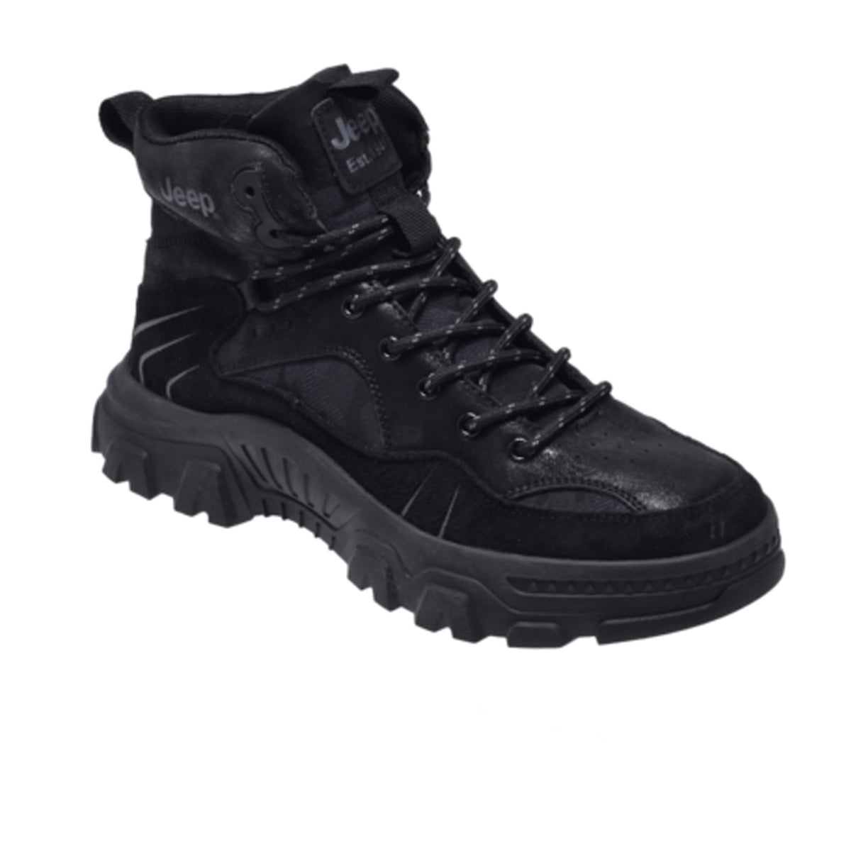 Jeep Mid Top Lace up Chunky Combat Suede Boot-P224M06068- Black