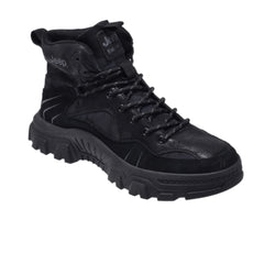 Jeep Mid Top Lace up Chunky Combat Suede Boot-P224M06068- Black
